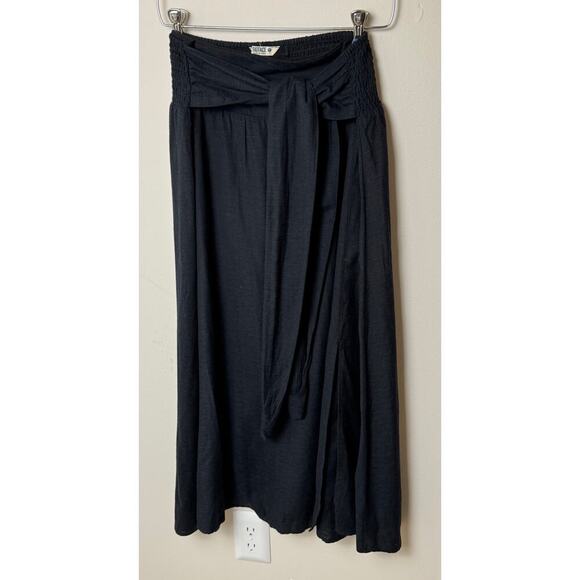 Fat face Sascha Black Midi Skirt With Linen size US 8R Fabric Tie Elastic Waist - Picture 4 of 10